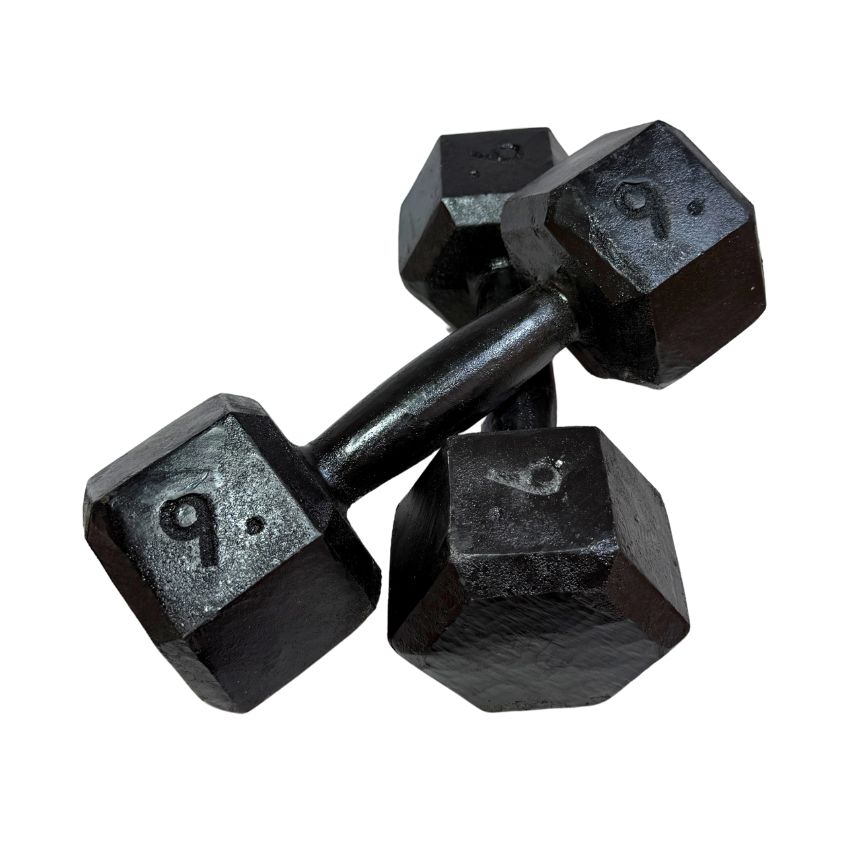 Halteres Sextavados de Ferro Fundido Pintados 9kg